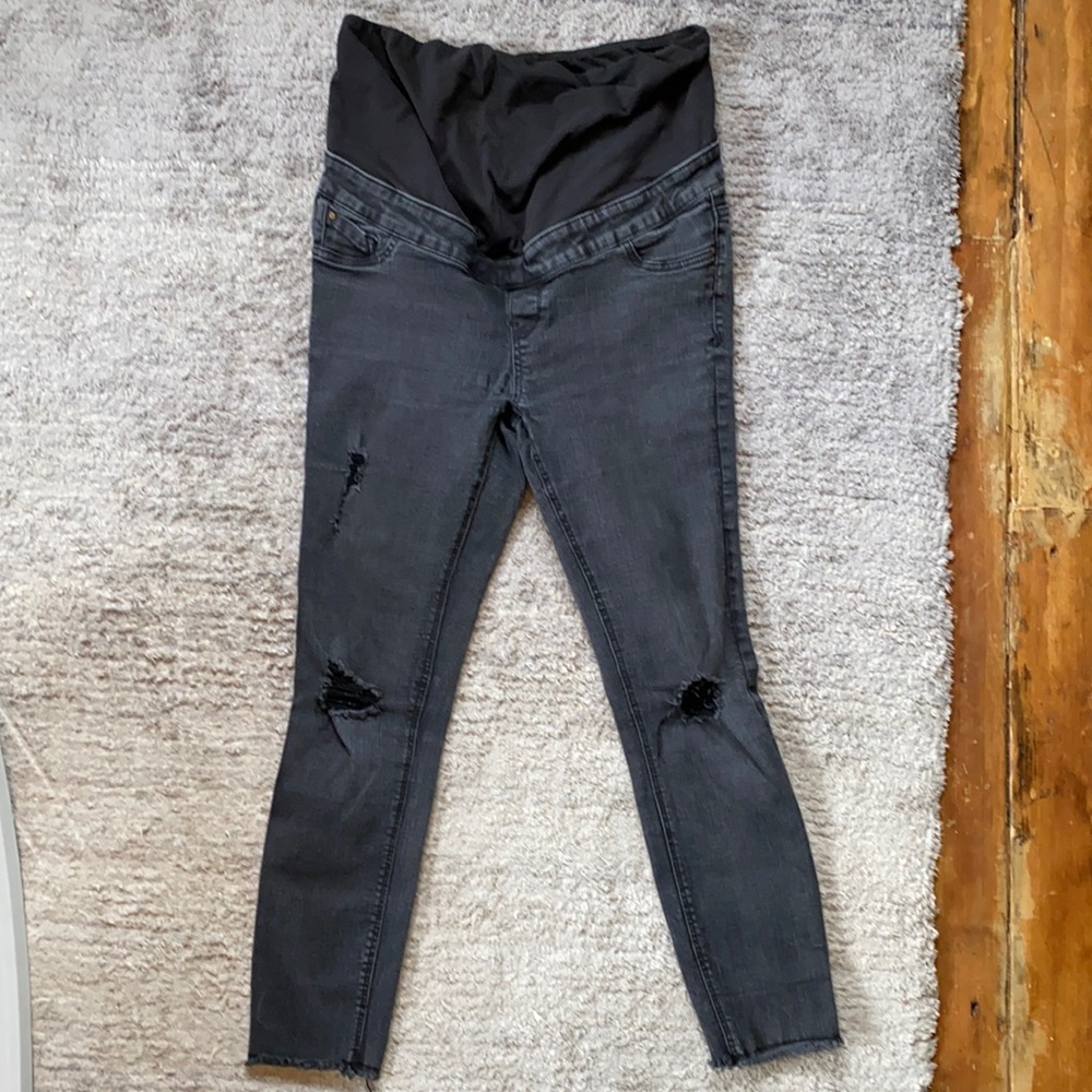 Maternity Black Distressed Skinny Jeans Full Panel